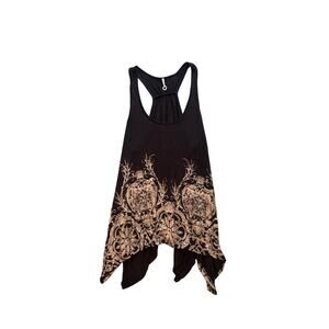 Retro Robin K Asymmetric Black and Tan Graphic Tank Top - Size M/L